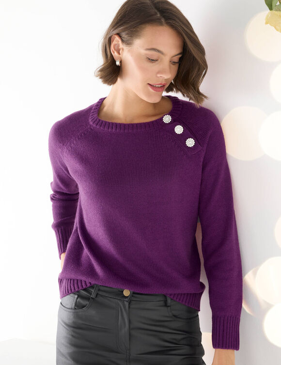 Pull épaule boutonnée bijoux (violine) Pull épaule boutonnée bijoux (violine)